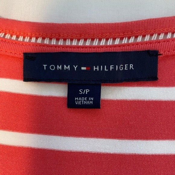 TOMMY HILFIGER ladies top coral cream stripe unique neck detail SP - Picture 3 of 9